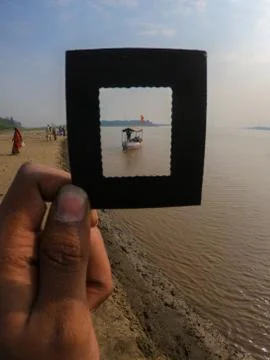Boat framed in a frame. Stock Photos