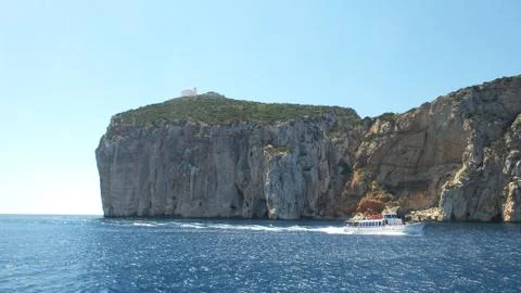 Boat in front of a mountain Stock Photos