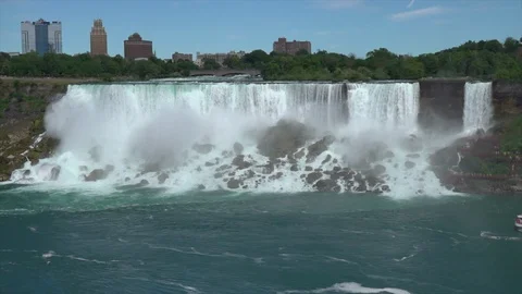 Boat in front of Niagara Falls - 4k Stock Footage 110961236