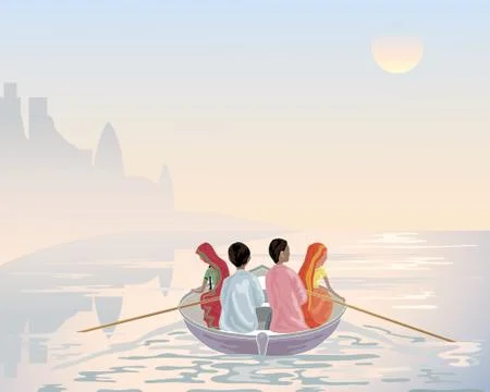 Boat on the ganges Stock Illustration