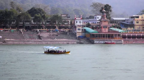 Boat on Ganges River in Rishikesh Stock Footage 41758937