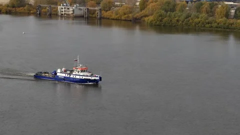 The boat goes down the river. Stock Footage 220022220