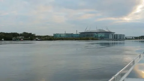 The boat goes through the river in center St. Petersburg. The river bus. Video stock 72380246