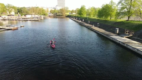 Boat going on the river channel Stock Footage 159280384