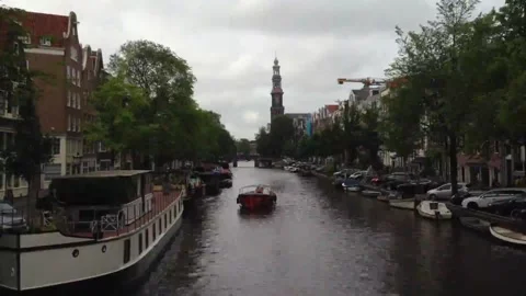 Boat going in a small river channel Video stock 160044333