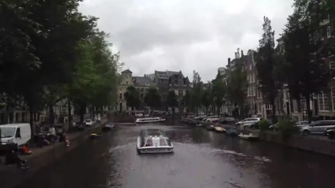Boat going in a small river channel Video stock 160186317