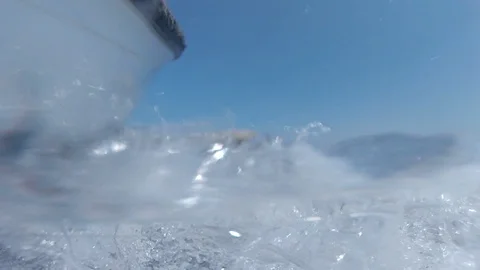 Boat going through water, camera close to the water Video stock 113143191