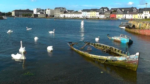 Boat Graveyard in Galway Stock Footage 90035313