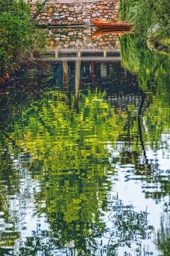 Boat Green Tree Reflection Garden Humble Administrator Suzhou China Stock Photos