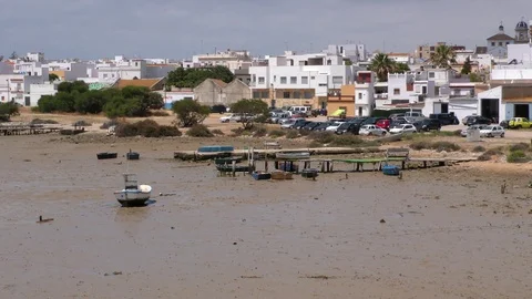 Boat On Ground At Low Tide Stock Footage 107608611