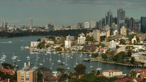 Boat heading towards Sydney Circular Quay on sunny day slow motion 4K Video stock 246951263