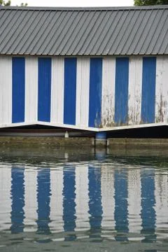 Boat house on the water 库存照片