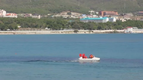 Boat hovercraft move on the water surface Stock Footage