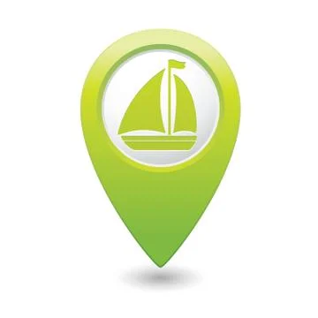 Boat icon on map pointer green Stock Illustration