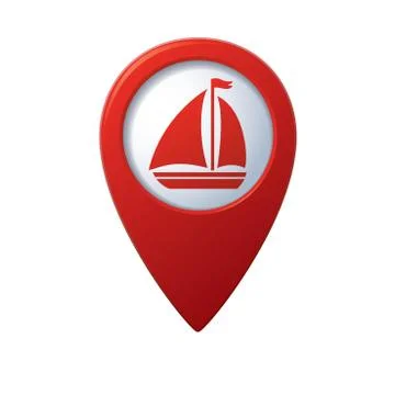Boat icon on map pointer red Stock Illustration