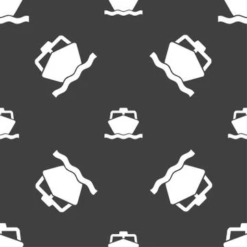 The boat icon sign. Seamless pattern on a gray background. Vector Stock Illustration