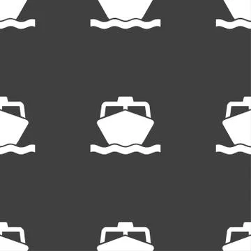 The boat icon sign. Seamless pattern on a gray background. Vector Stock Illustration