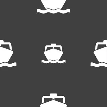 The boat icon sign. Seamless pattern on a gray background. Stock Illustration