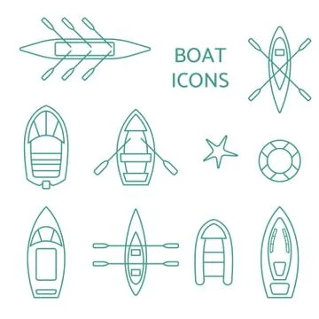 Boat icons outline set. Stock Illustration