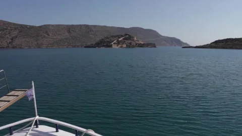 Boat to the island of Spinalonga Stock Footage 195084686