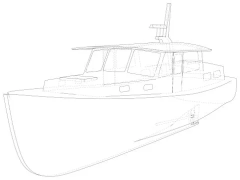 Boat isolated on white. Technical wire-frame. Vector rendering of 3d Illustrazione stock