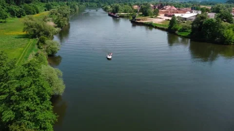 Boat with jet ski, sail on the river Stock Footage 155246885