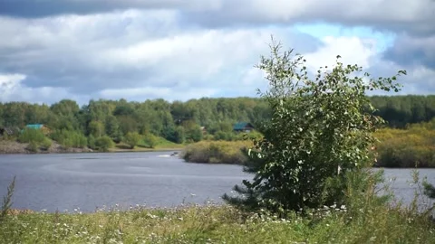 The boat jumps down the river Stock Footage 219972117
