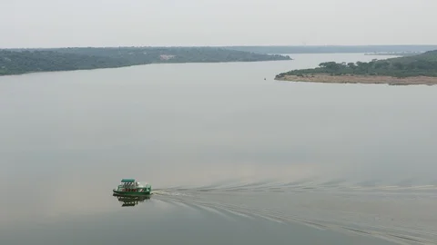 Boat in the Kazinga channel, Uganda Stock Footage 100297023
