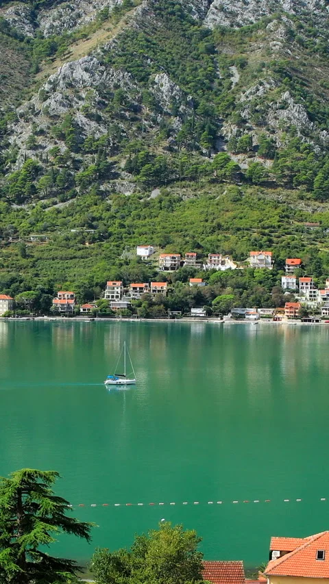 Boat in the Kotor bay Stock Footage 293155282