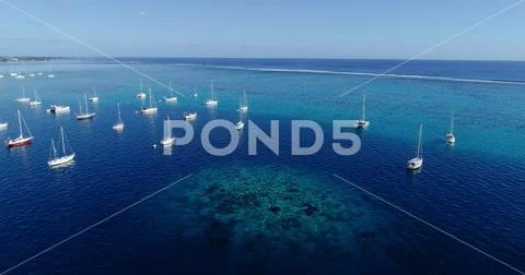 Boat in a lagoon in aerial view, Papeete French Polynesia Stock Photos