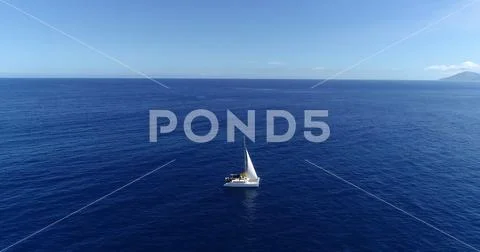 Boat in a lagoon in aerial view, Papeete French Polynesia Stock Photos