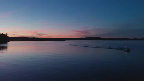 Boat on Lake Drone Sunset Stock Footage 168717879