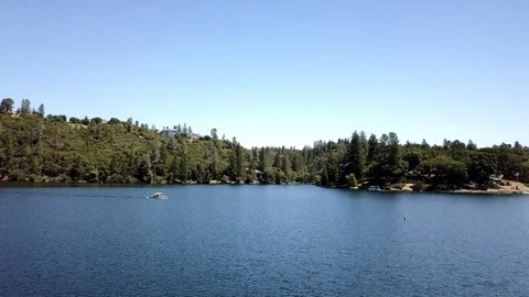 Boat on a Lake - fly by Stock Footage 97138484