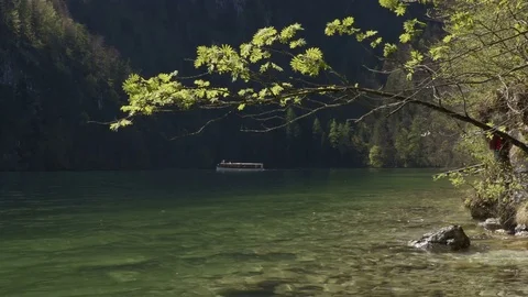 Boat on the lake in the mountains. Stock Footage 75166687