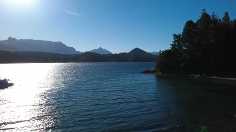Boat on Lake Nahuel Huapi with Mountain Views Bariloche Argentina Stock Footage 314408445
