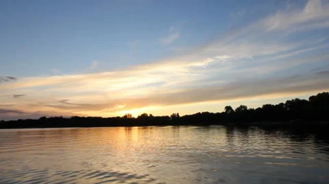 Boat on Lake with Sunset Stock Footage 29803054