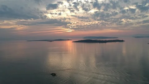 Boat on the lake at sunset Video stock 150847975