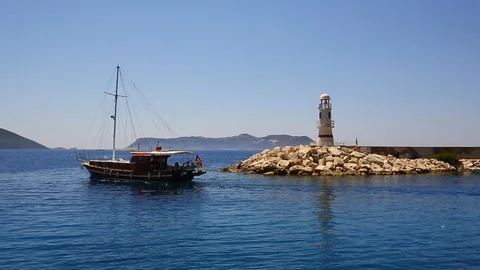 The boat leaves the port Stock Footage 93399111