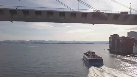 Boat leaving far away Stock Footage 145576526