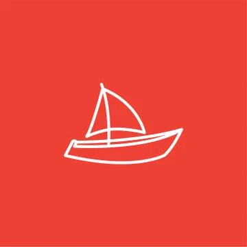 Boat Line Icon On Red Background. Red Flat Style Vector Illustration. Stock Illustration