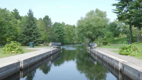 Boat locks looking upstream Stock Footage 213311238