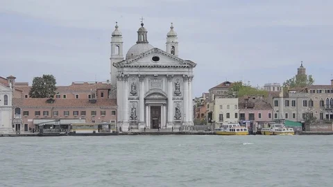 On boat looking at historical building in Venice as boat passes by Stock Footage 79823751