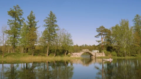 Boat with lovers on pond Stock Footage 112284503
