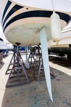 Boat maintenance at the shipyard Stock Photos