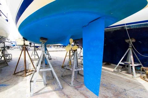 Boat maintenance at the shipyard Stock Photos