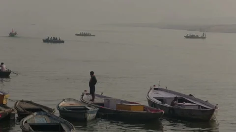 Boat man stands on the boat Stock Footage 132965835