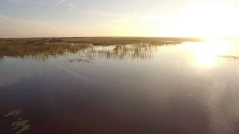 Boat in marsh at sunrise Stock Footage 84641625