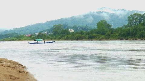 Boat in Mekong River Stock Footage 113579420