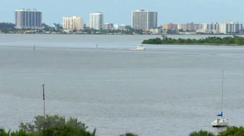Boat in Miami Bay Stock Footage 11456779