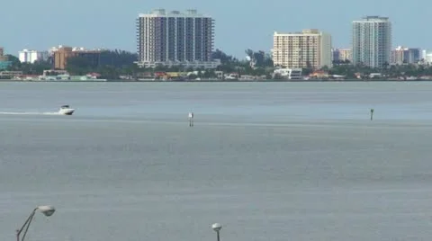 Boat in Miami Bay Stock Footage 11457771